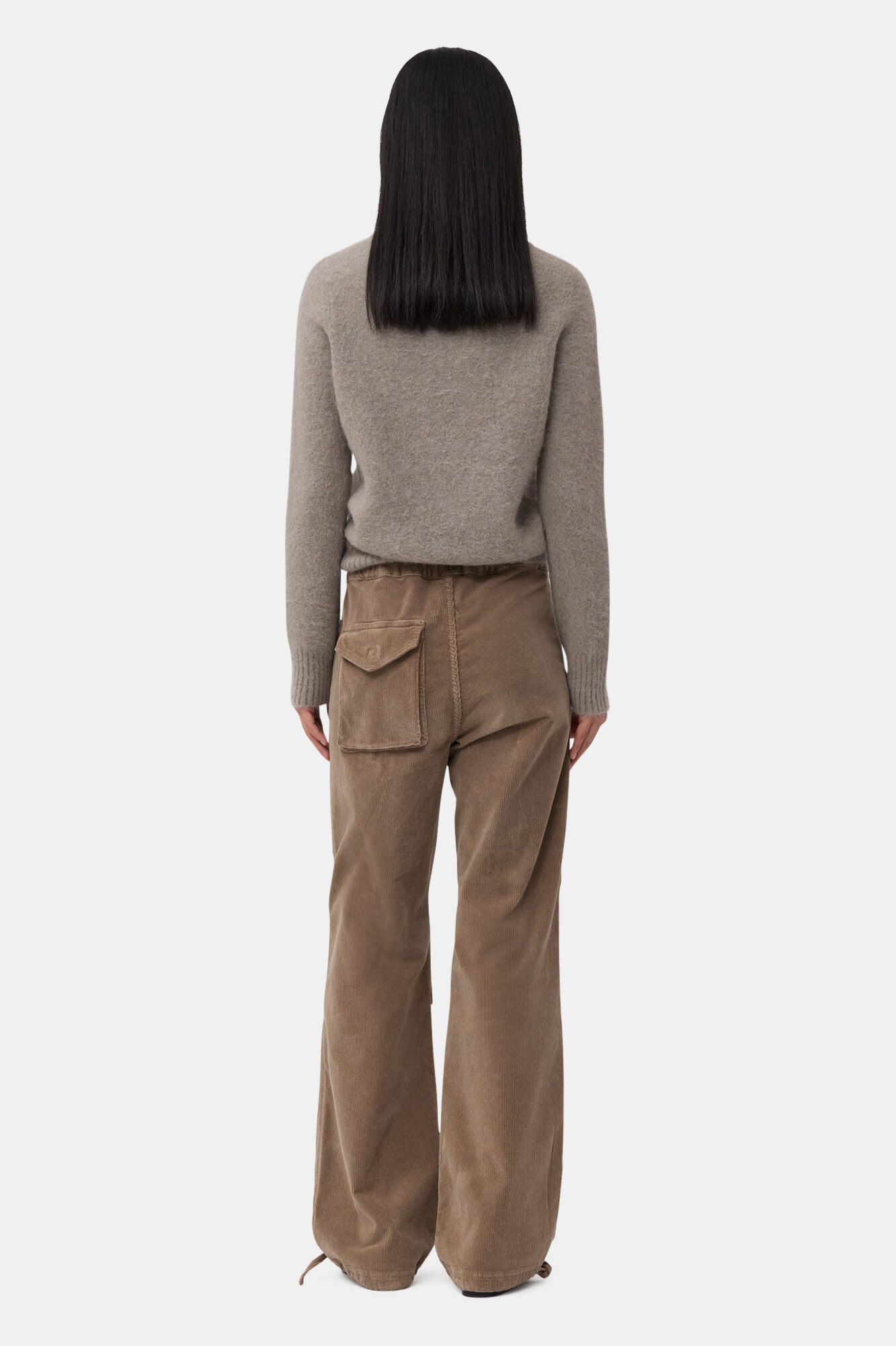 BROWN WASHED CORDUROY DRAWSTRING PANTS - 3