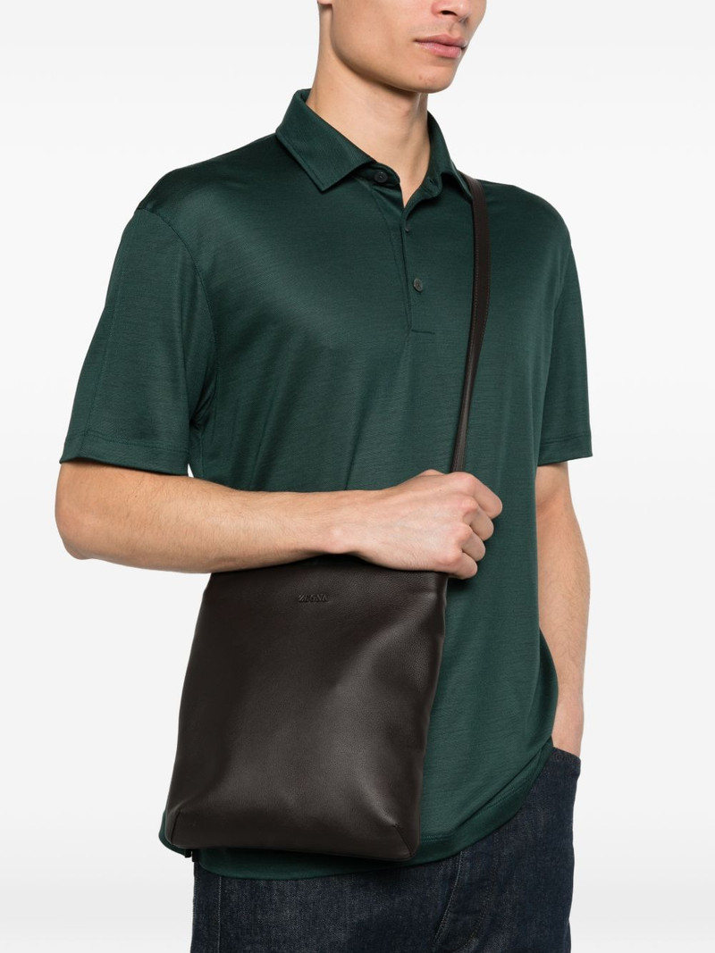ZEGNA logo-plaque leather messenger bag outlook