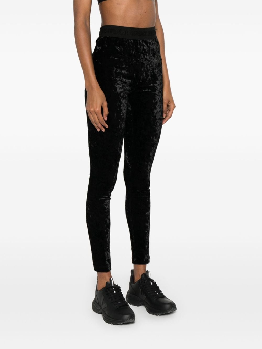logo-waistband velvet leggings - 3