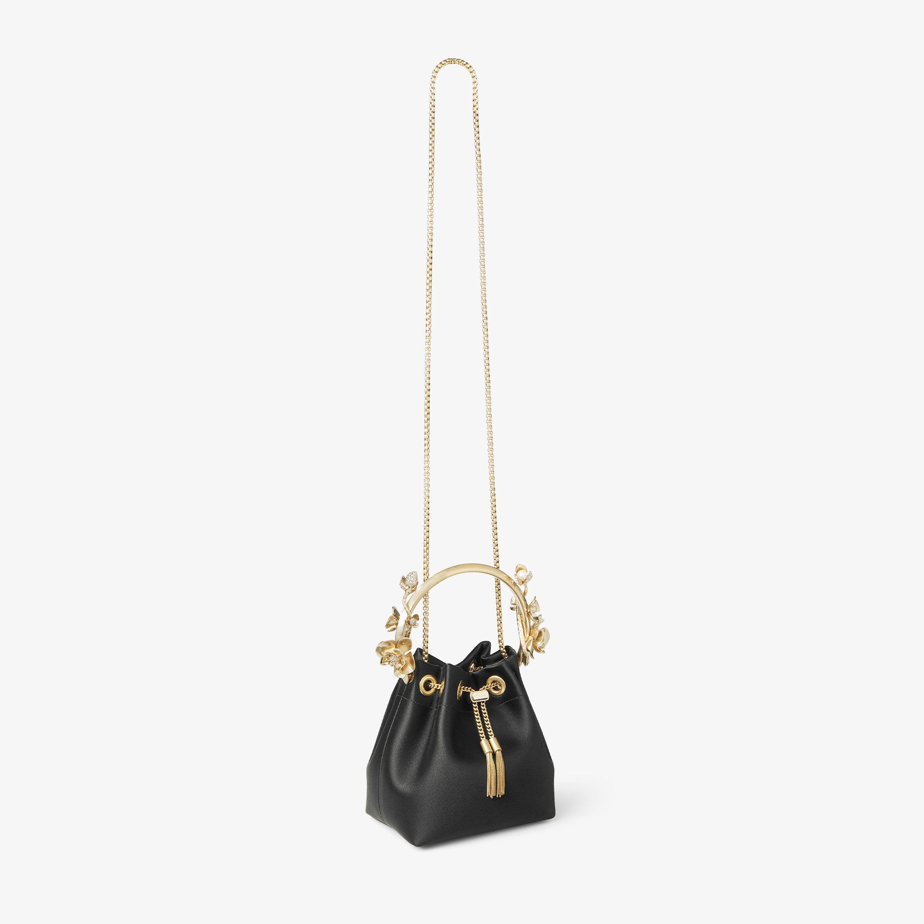 Bon Bon
Black Satin Bucket Bag with Metal Flowers - 5