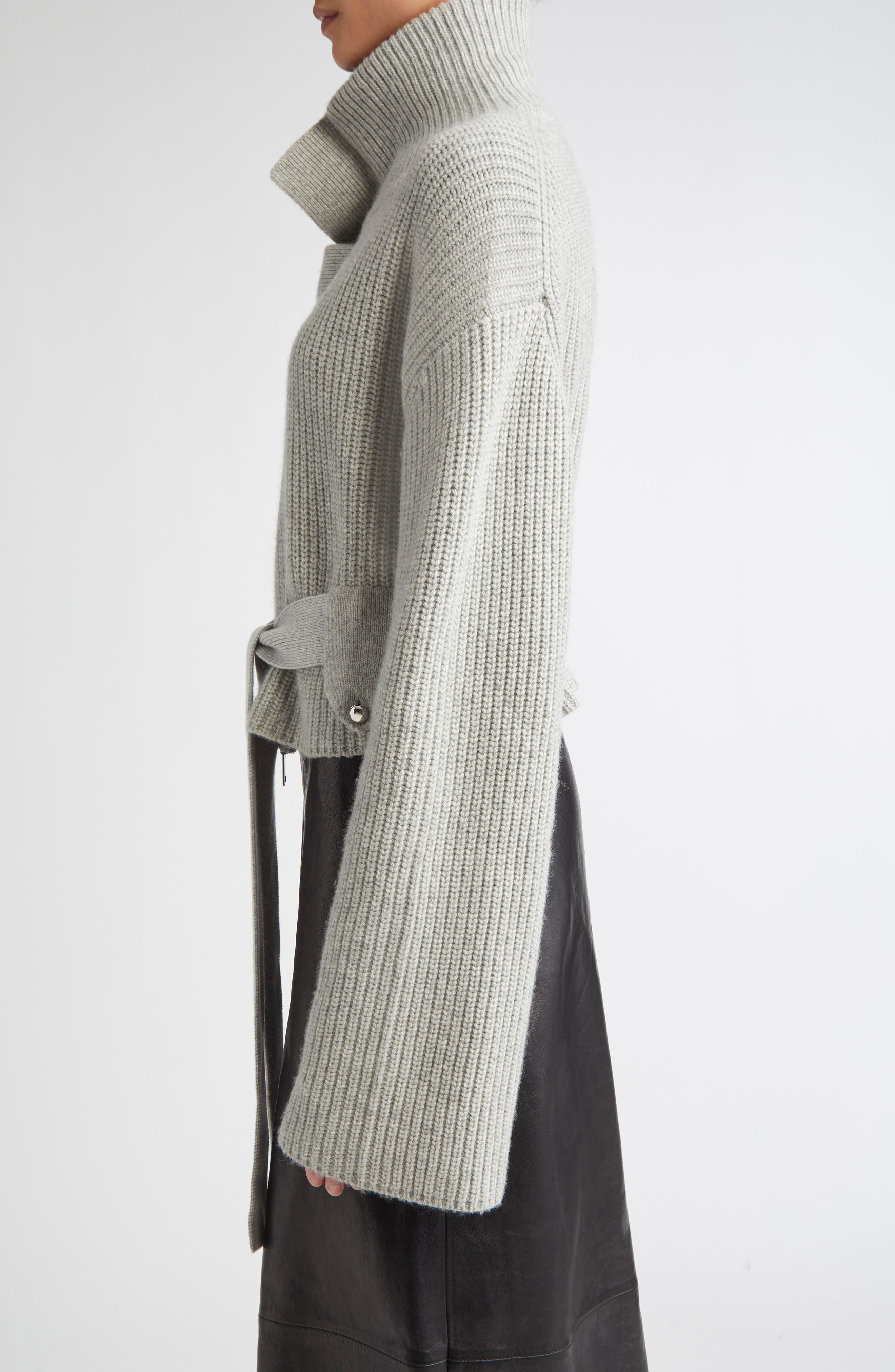 Brandon Maxwell The Neal Full Zip Belted Cardigan in Foggy at Nordstrom - 4