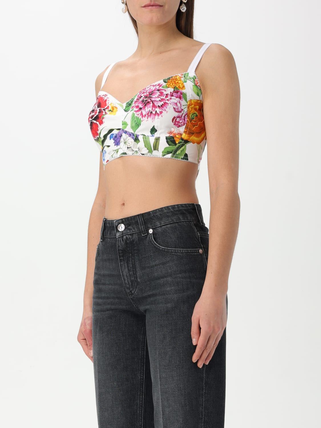 Dolce & Gabbana cropped cotton top with flower print - 4