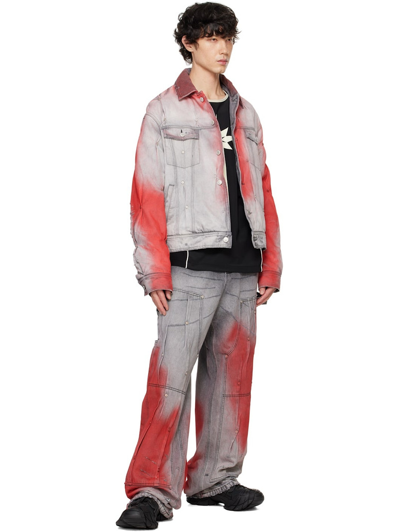 KUSIKOHC Gray & Red Padded Multi Rivet Denim Jacket outlook