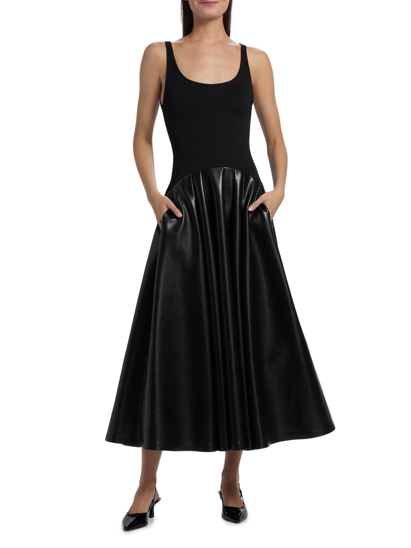 Women's Adley Faux-Leather Drop-Waist Flared Maxi Dress - Black 3
