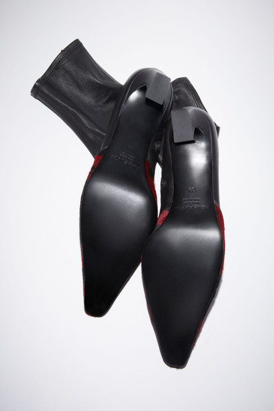 Acne Studios Leather pony heeled ankle boots - Black/red outlook