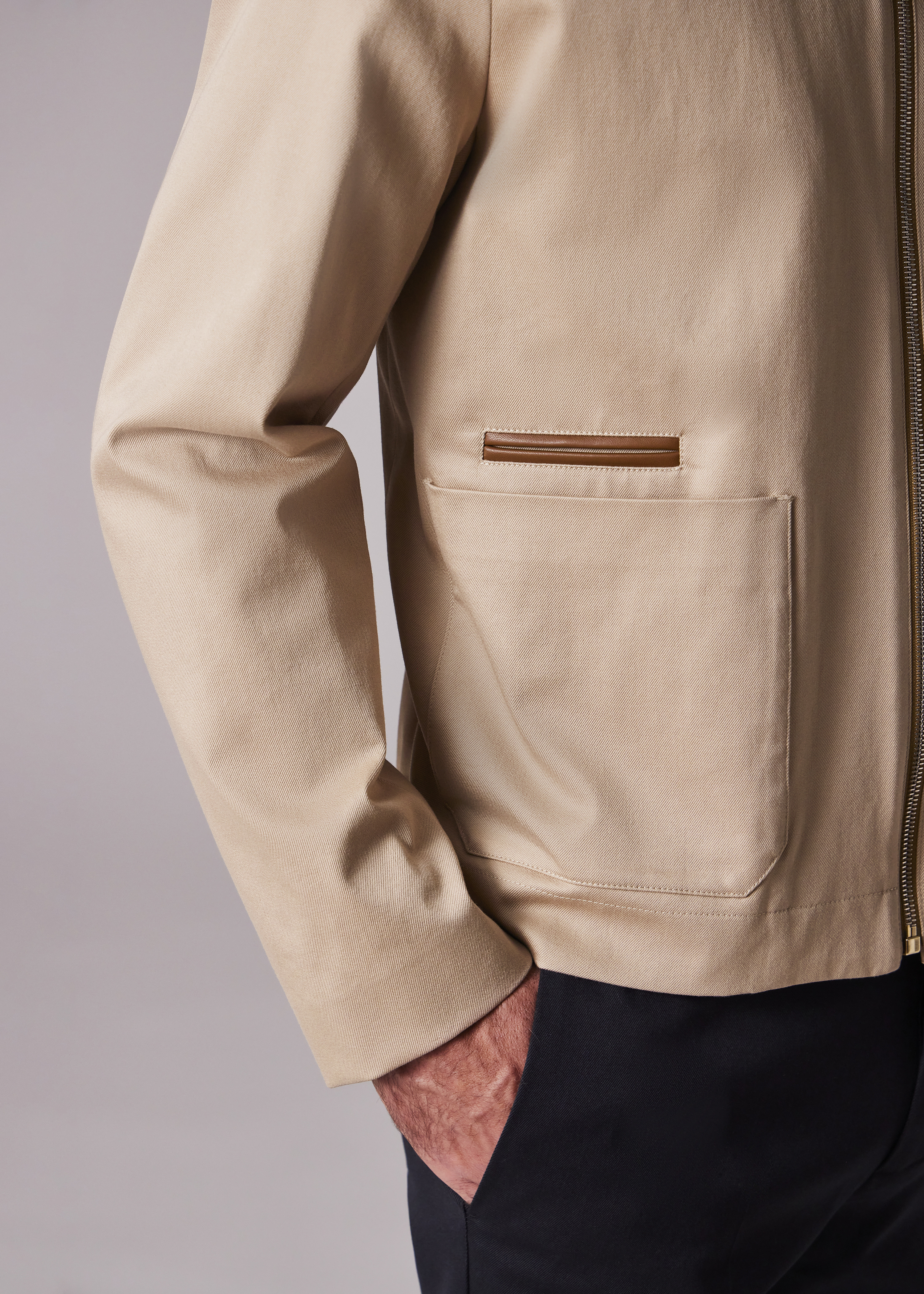 Tan Stretch Cotton-Twill Short Zip Jacket - 7
