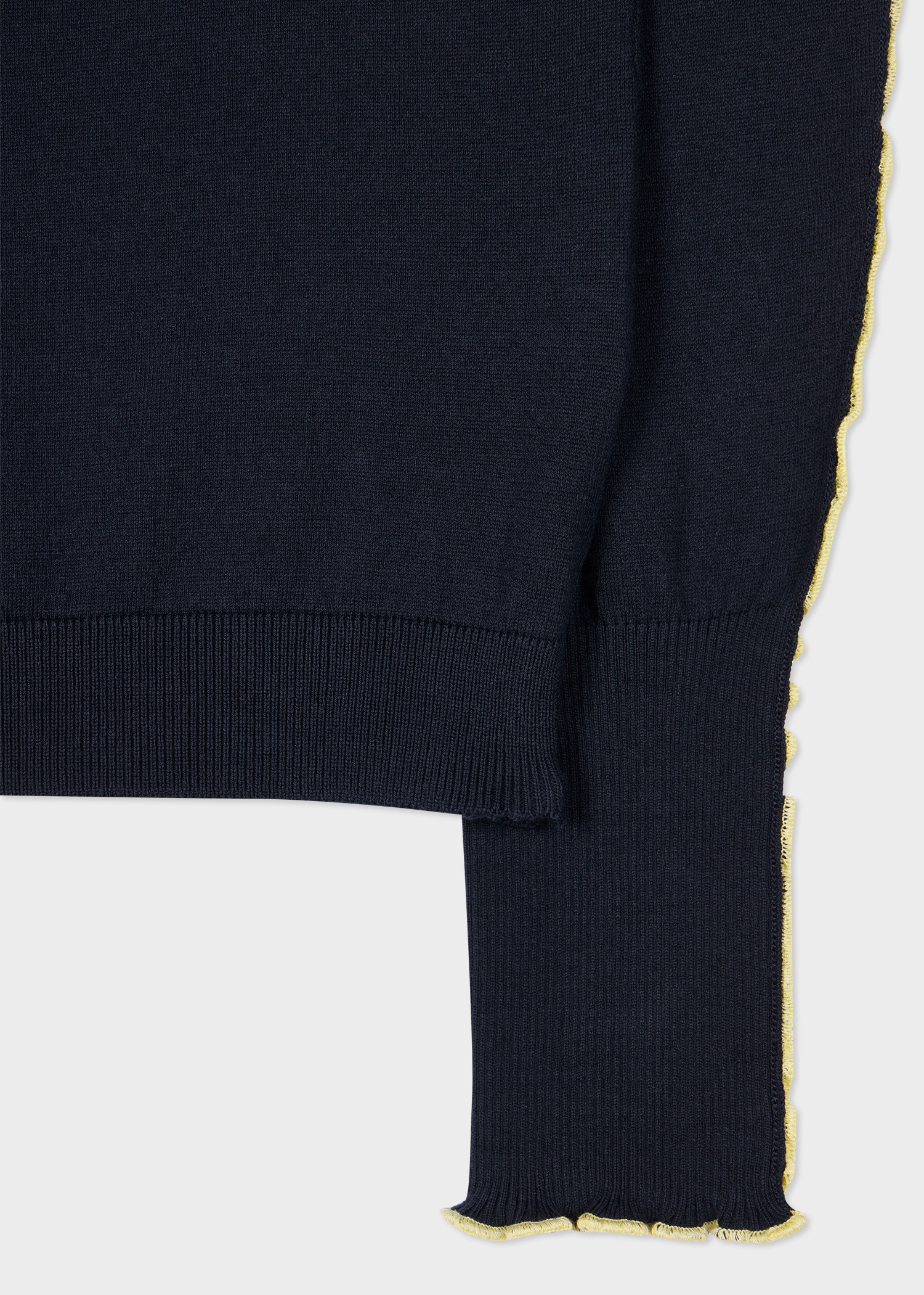 Women's Navy Cotton V-Neck Sweater With Frill Sleeves - 2