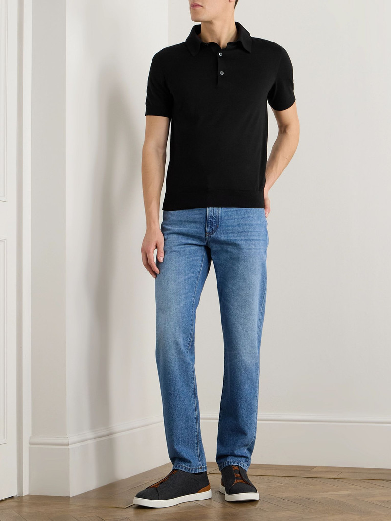 ZEGNA Slim-Fit Cotton Polo Shirt Black outlook