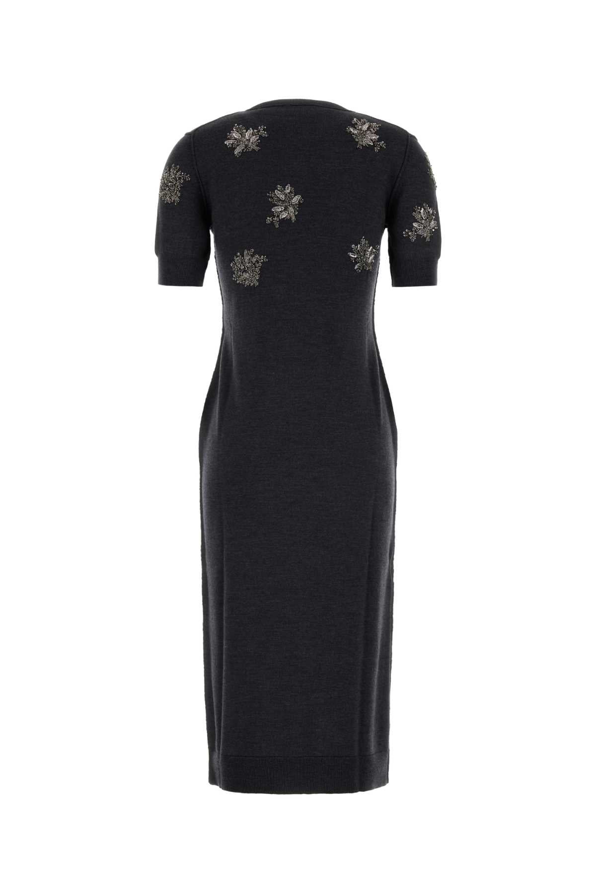Fendi Women Charcoal Stretch Wool Dress - 2