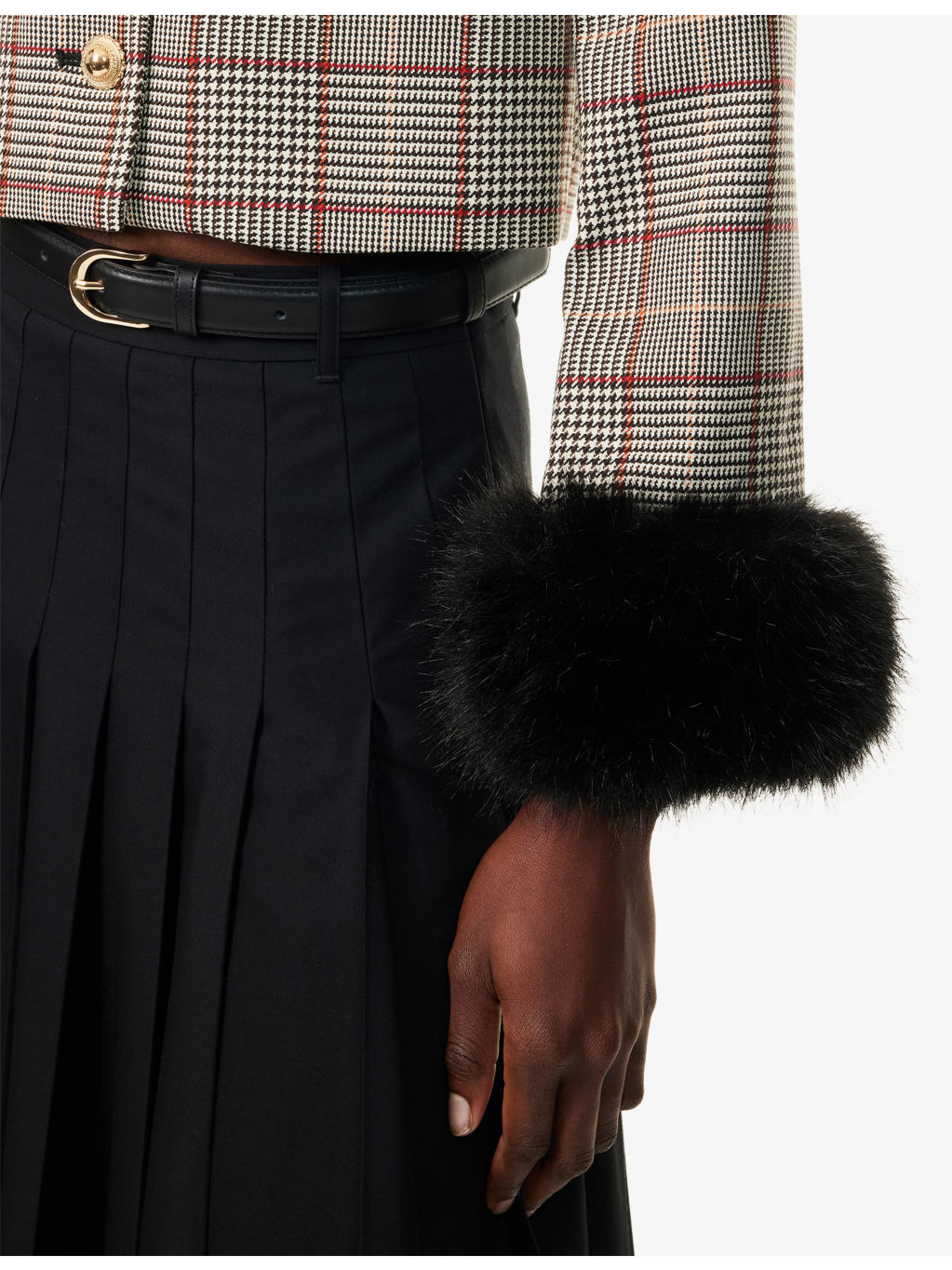 Check-Print Faux-Fur Wool-Blend Jacket - 6