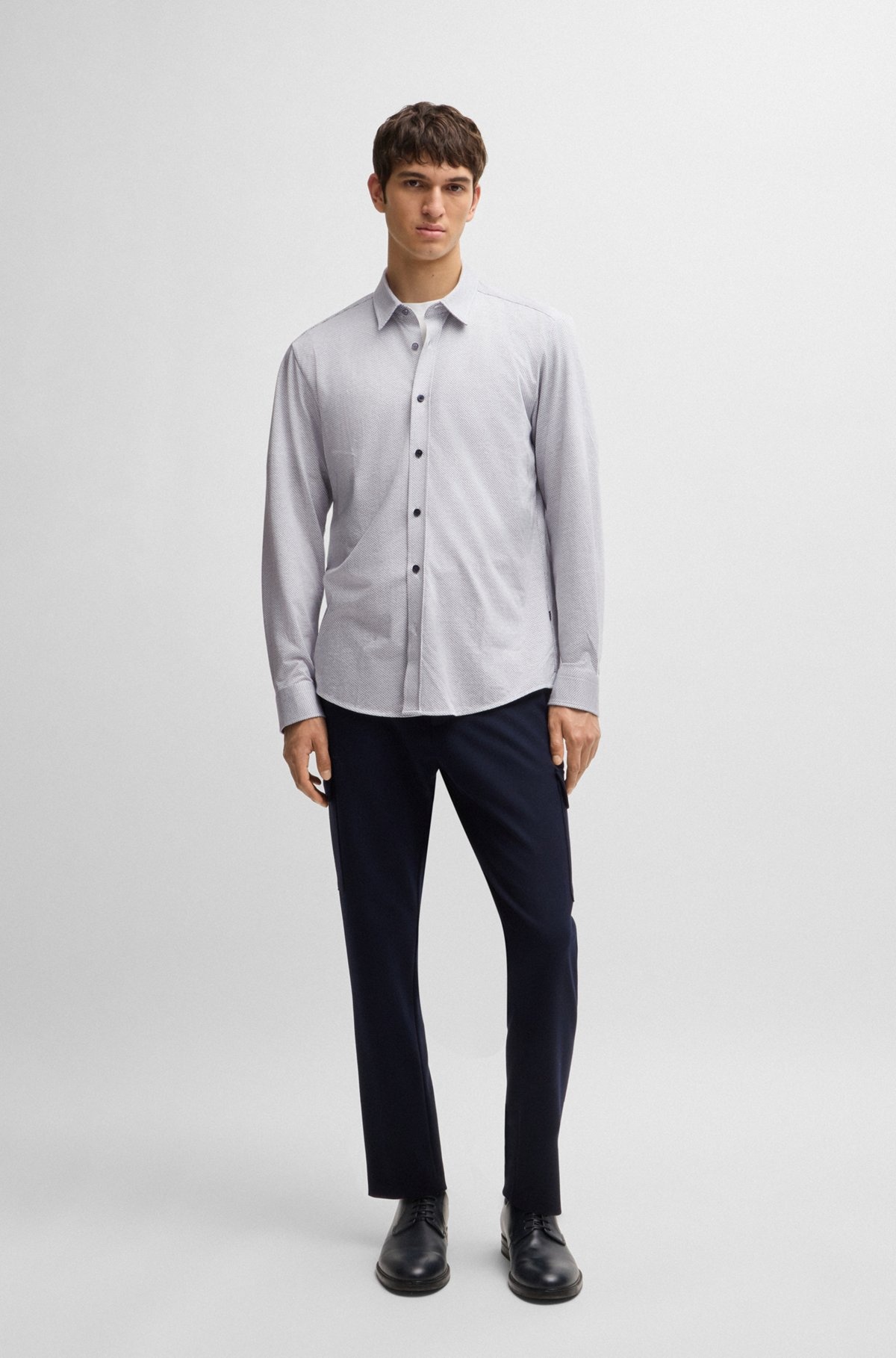 SLIM-FIT SHIRT IN STRUCTURED COTTON JERSEY - 4