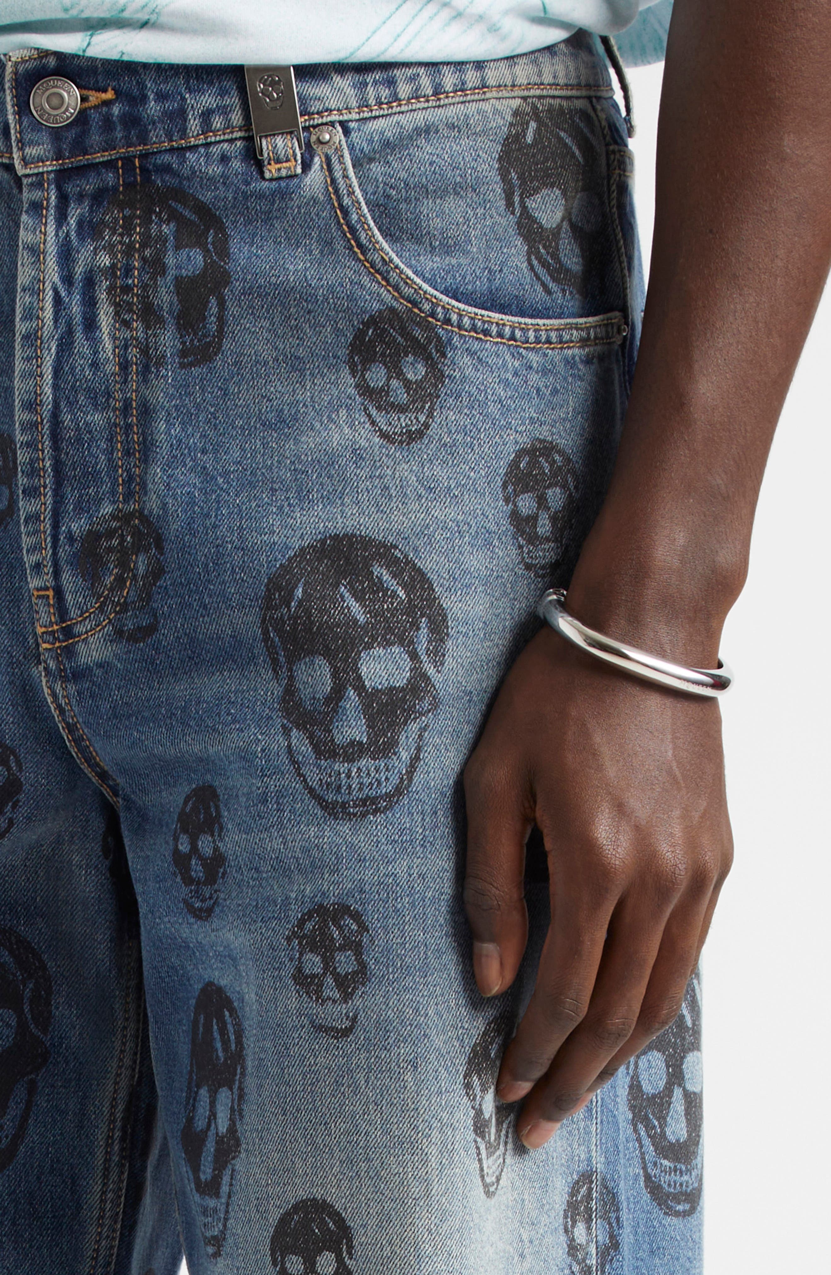 Alexander McQueen Skull Low Rise Baggy Jeans in Blue Washed-Black at Nordstrom - 5