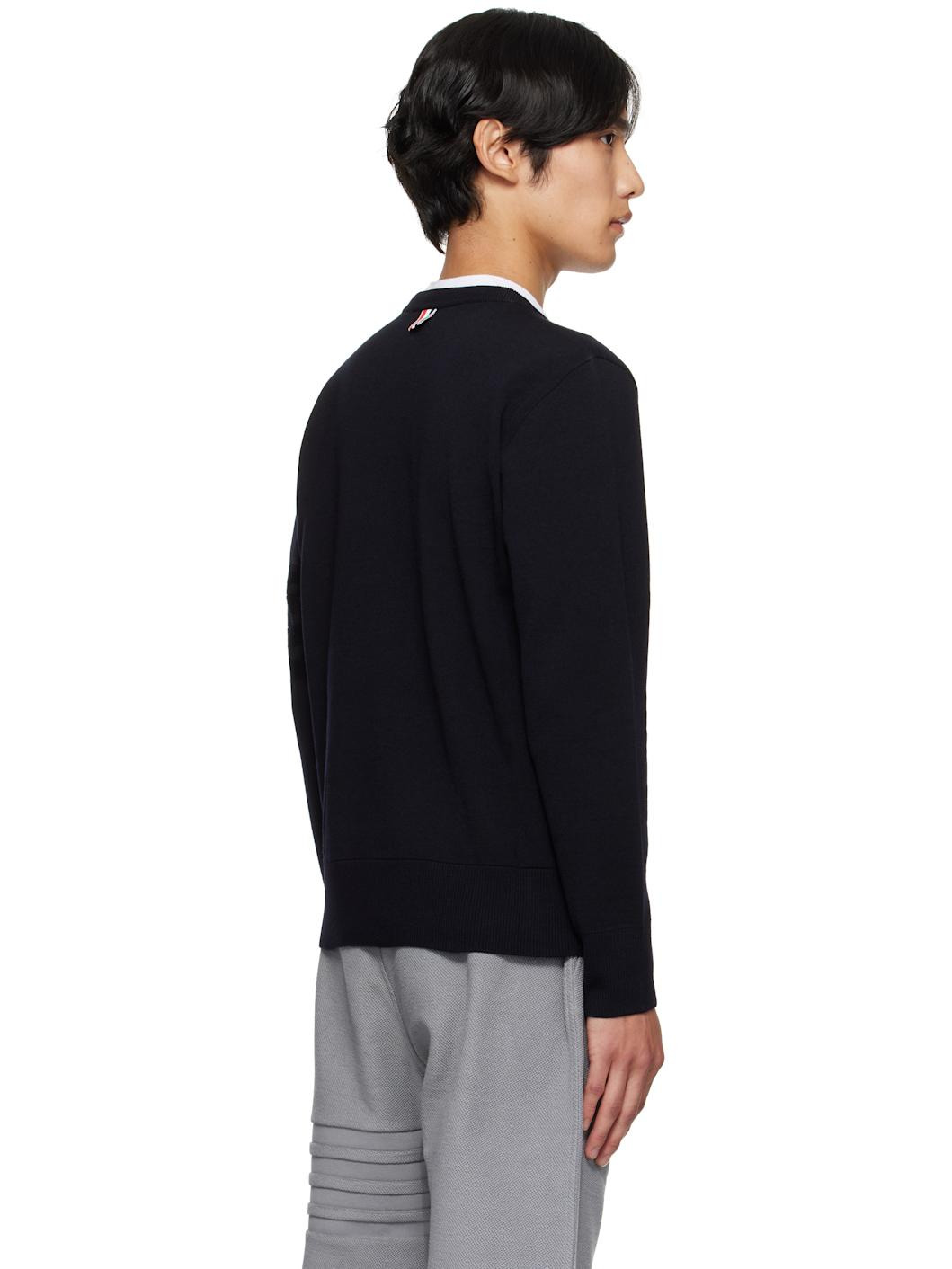 Navy Double Face Crew New 4-Bar Sweater - 3
