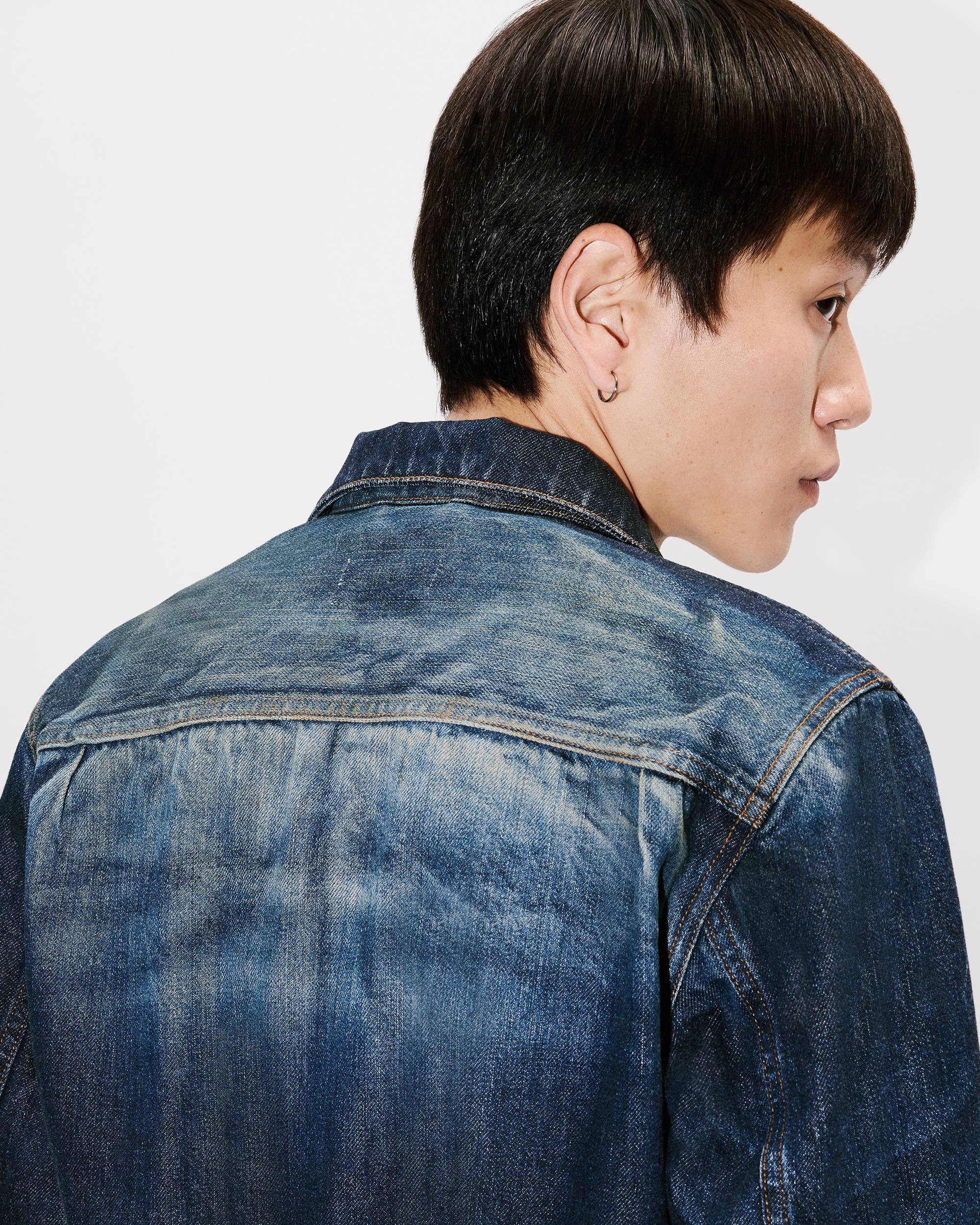 Slim pleated trucker in jacket in Japanese denim - 8