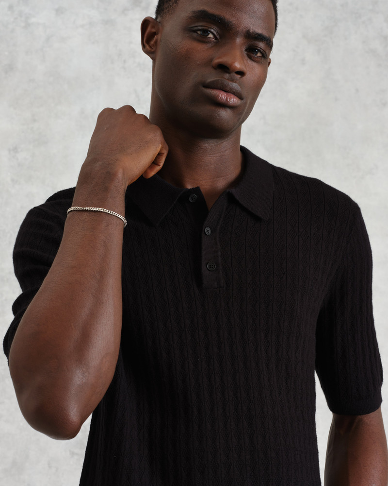 Naples - Black Diamond Stripe Knitted Polo 3