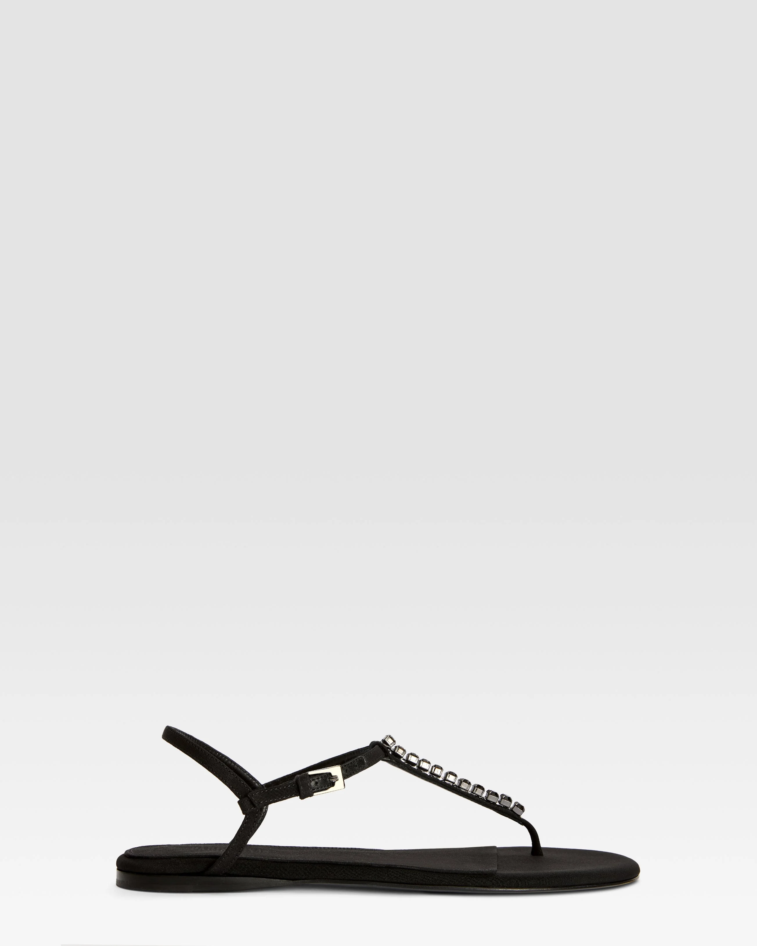 Crepe satin flat sandal with embroidered studs - 1