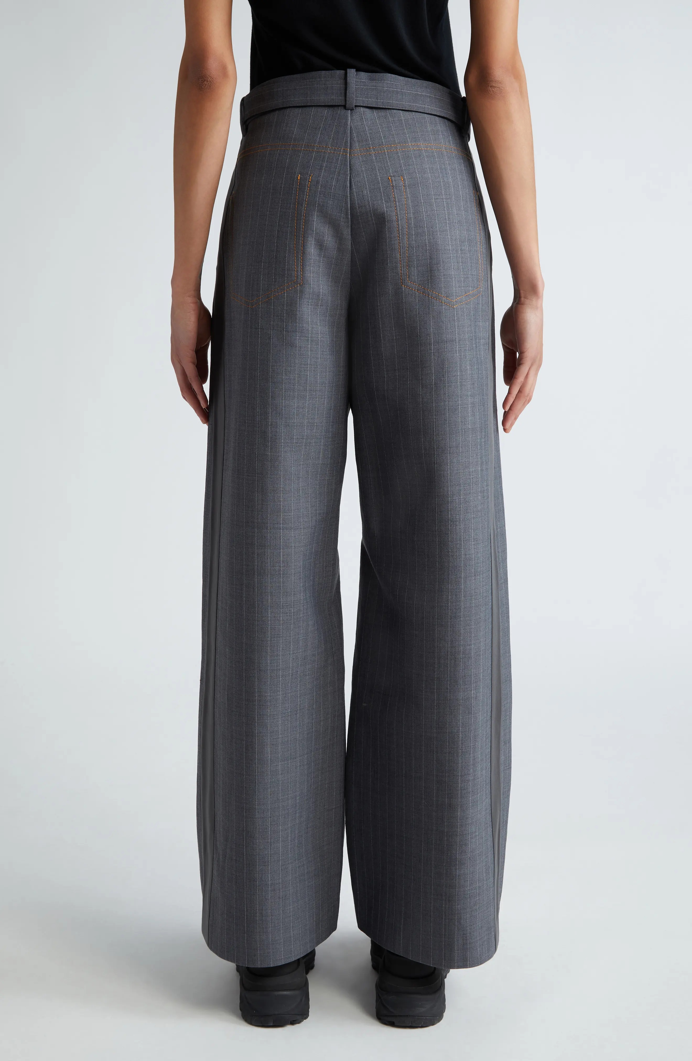 Pinstripe Belted Trousers - 2