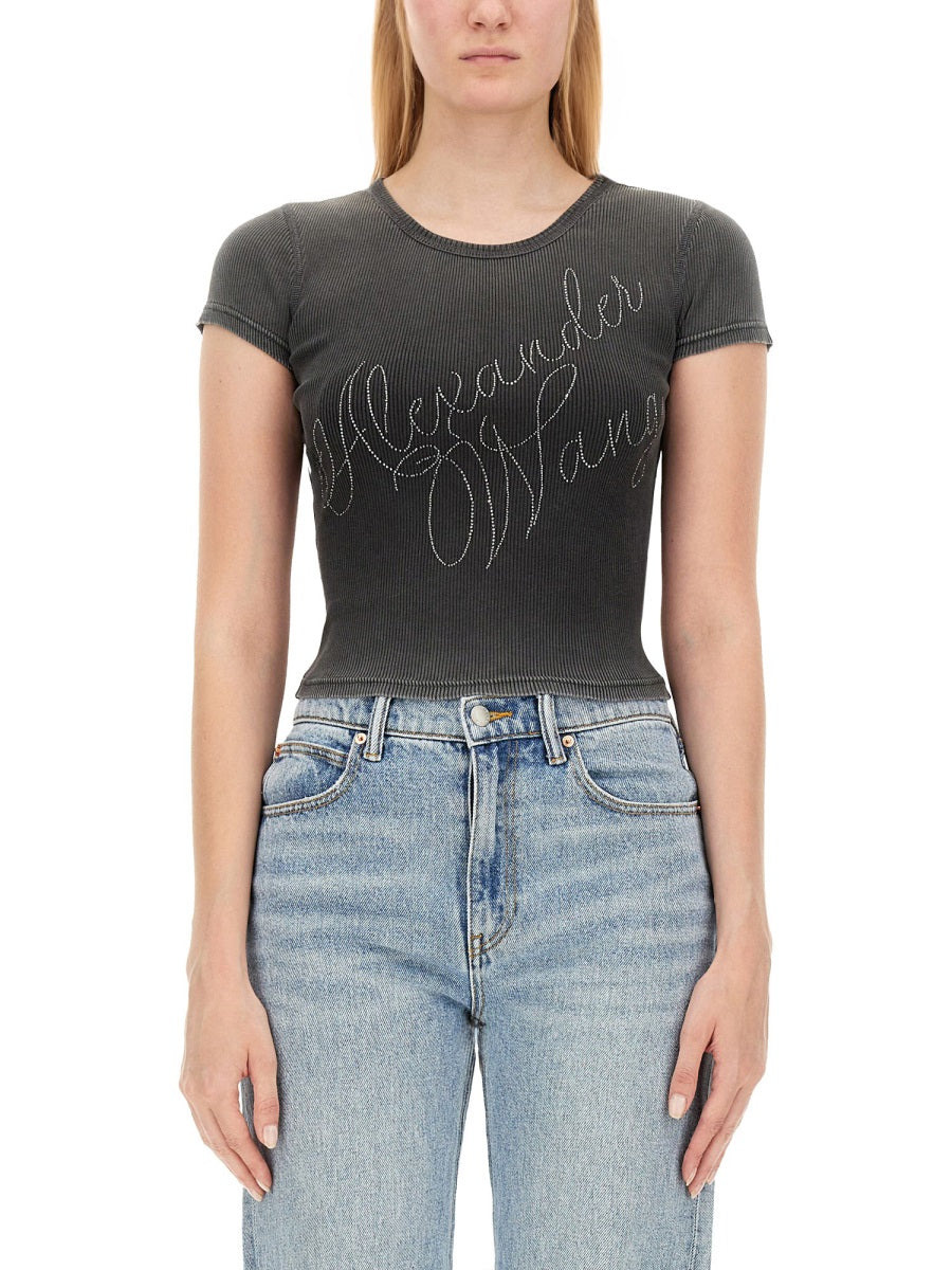 Alexander Wang Women Rhinestone Logo T-Shirt - 1