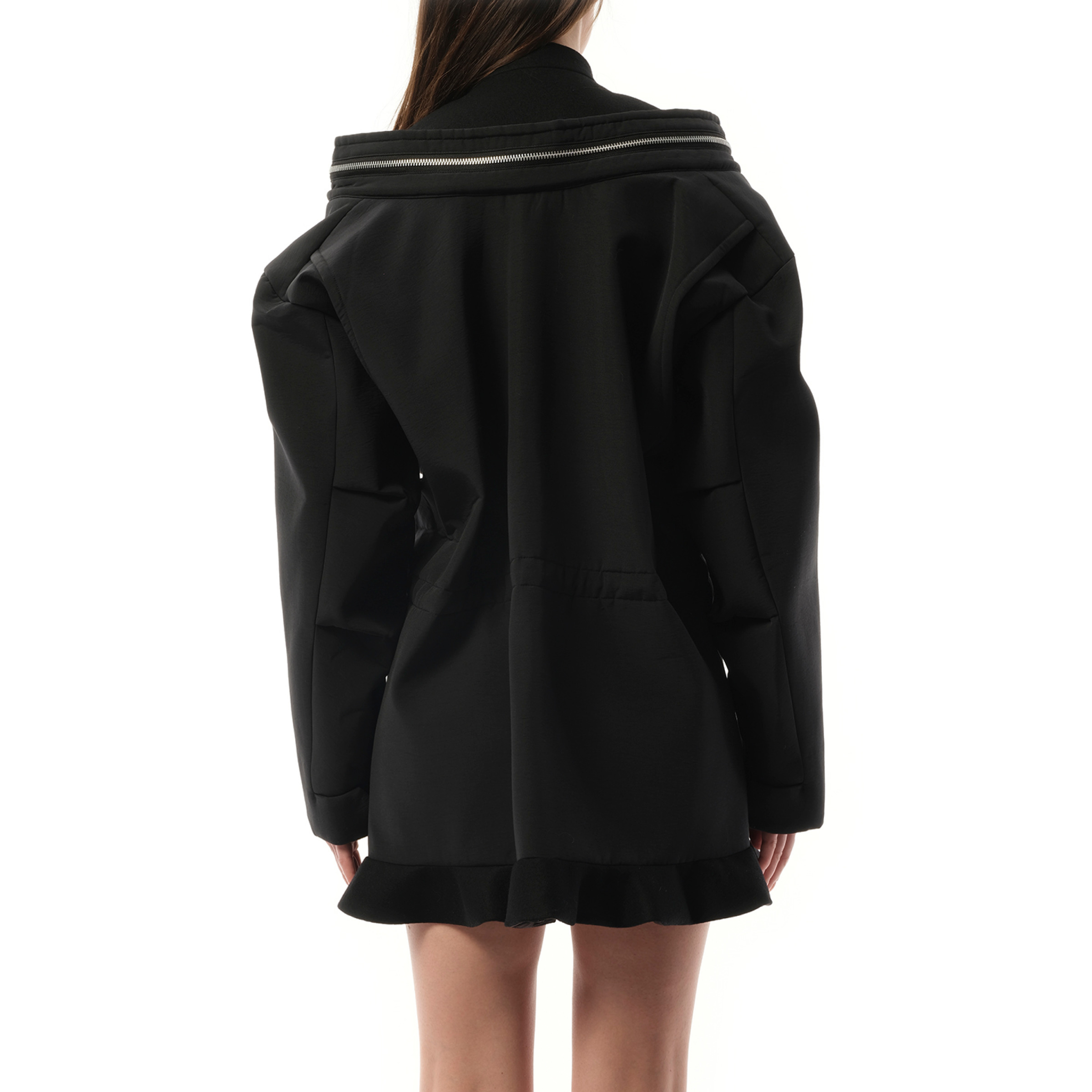 sacai Grosgrain Bonding x Wool Melton Dress in Black