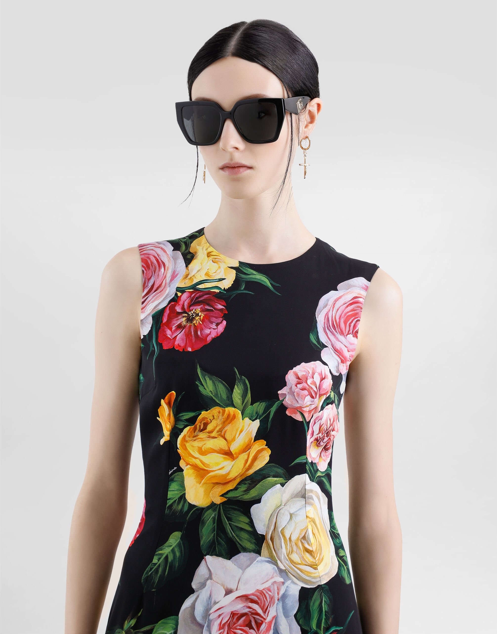 Charmeuse calf-length sheath dress with peony and rose print - 4