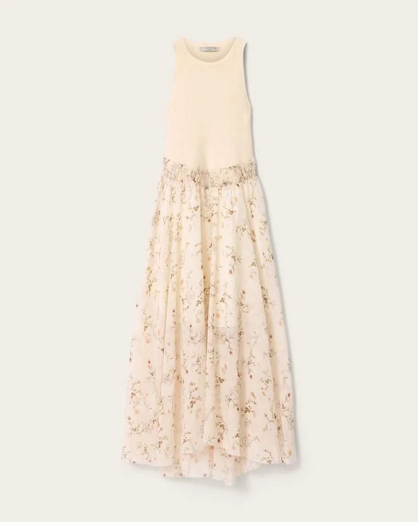 ZENIA SLEEVELESS KNIT WOVEN MIDI DRESS - 1