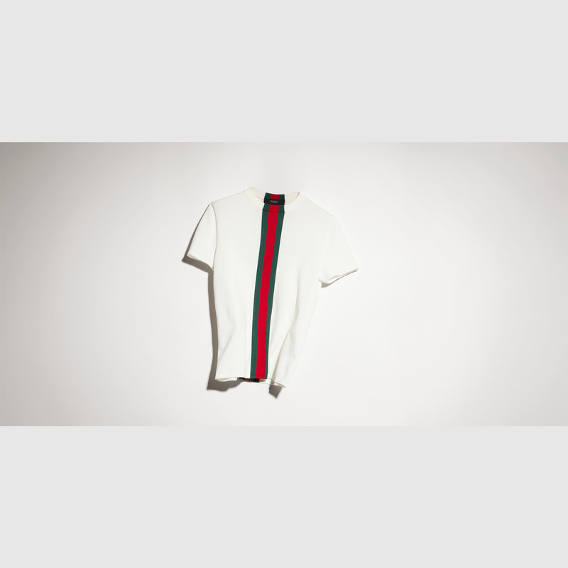 GUCCI Knit cotton T-shirt with Web intarsia outlook