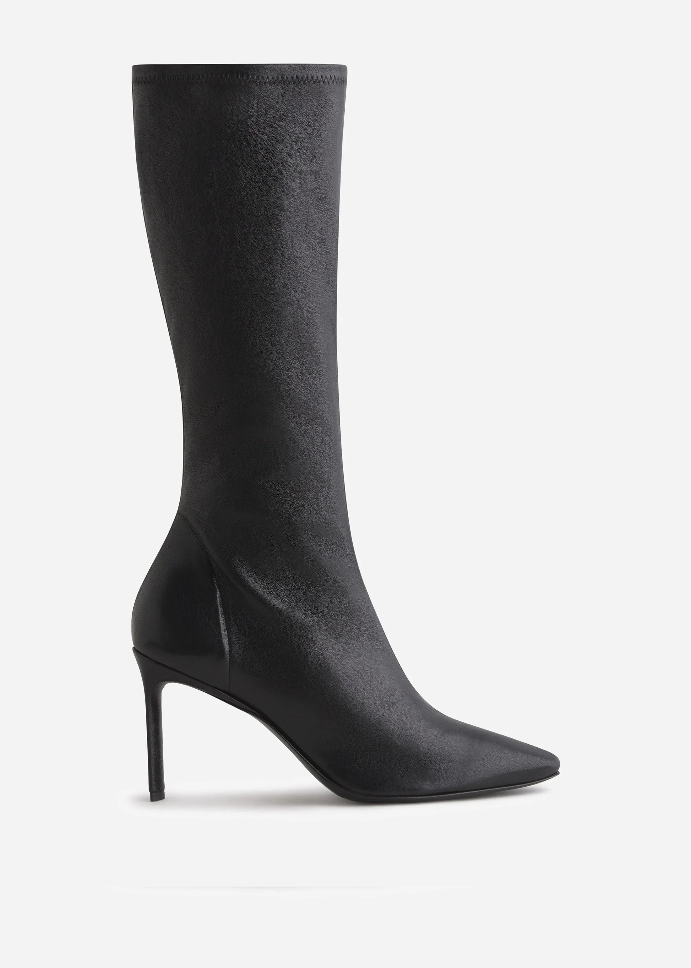 Pointed Stretch Leather Heel Boot in Black - 1