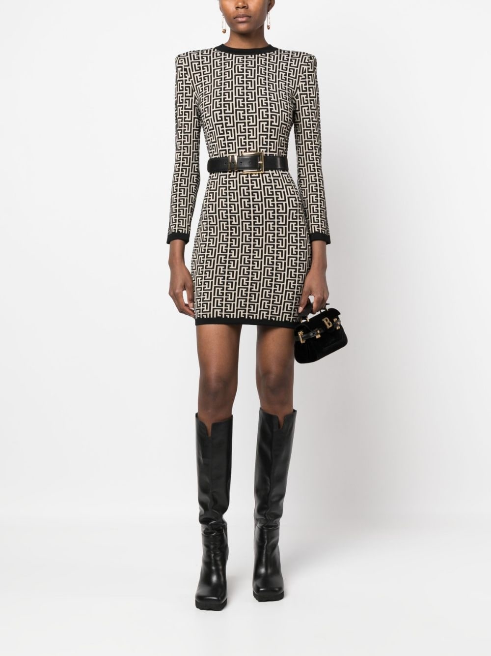 monogram-print wool-blend dress - 2
