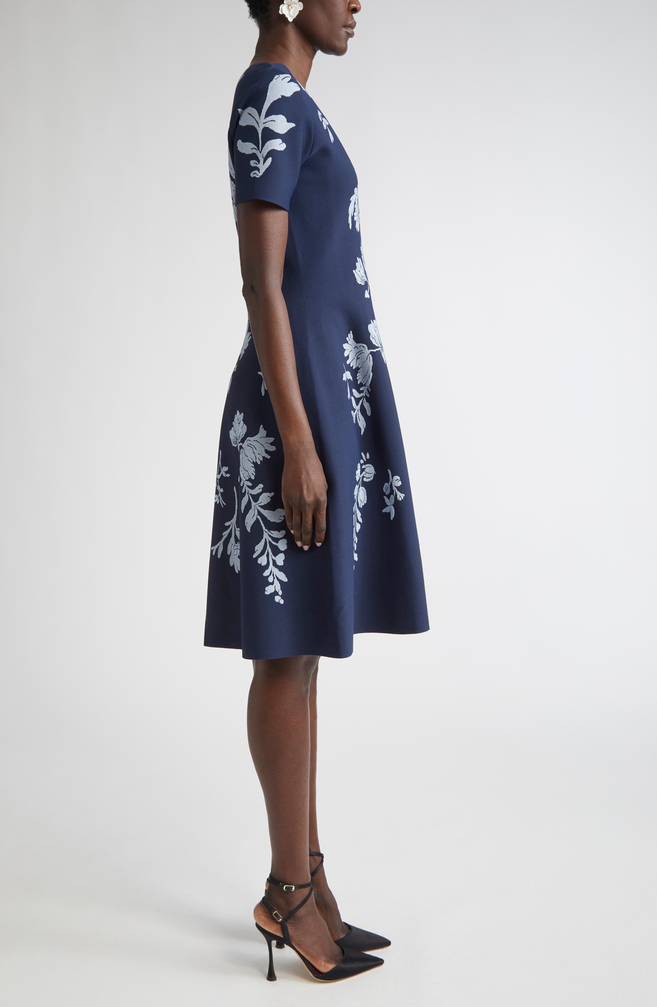Carolina Herrera Floral Jacquard Fit & Flare Dress in Midnight Multi at Nordstrom - 3