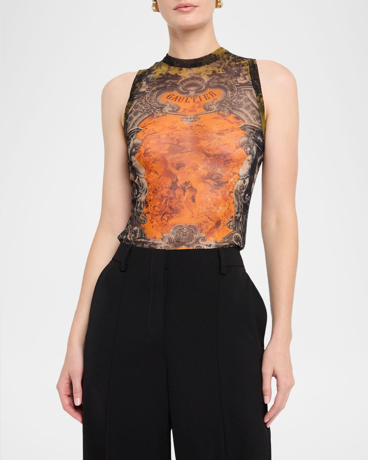 トップス Jean Paul GAULTIER Mesh Tank Top Jean Paul Gaultier – Mesh Tank Top Printed Cartouche Green