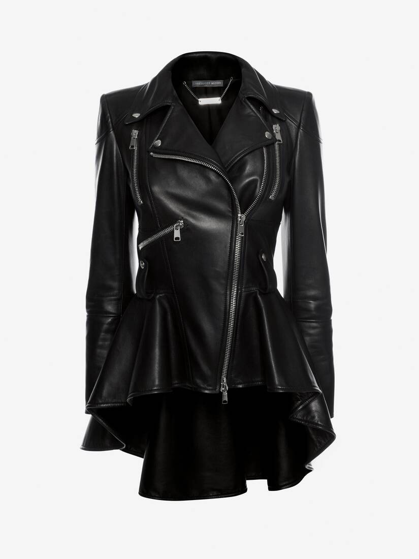 Women's Leather Biker Jacket in Black - 1