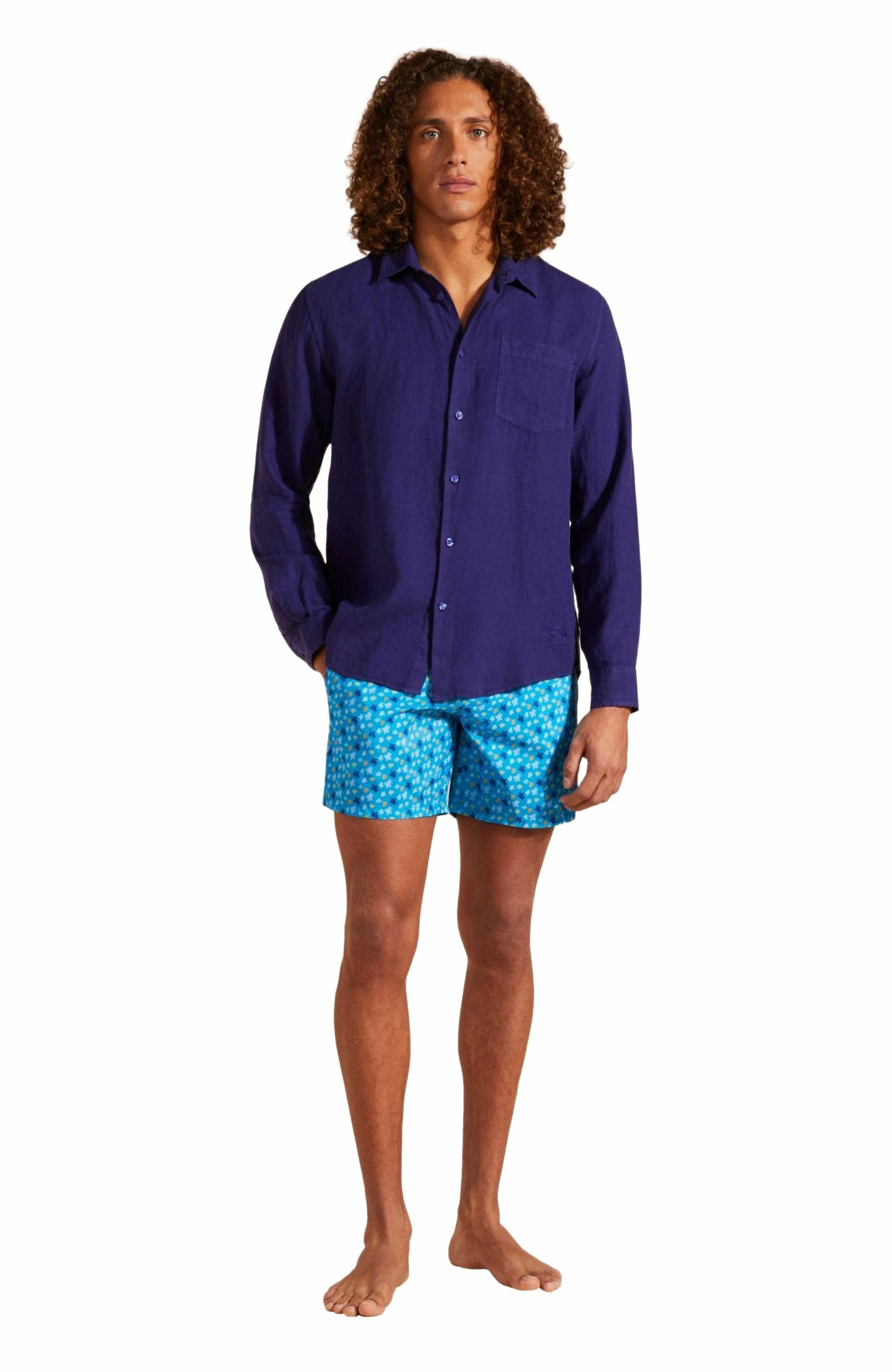 Vilebrequin Men's Solid Linen Shirt in Minuit at Nordstrom - 6