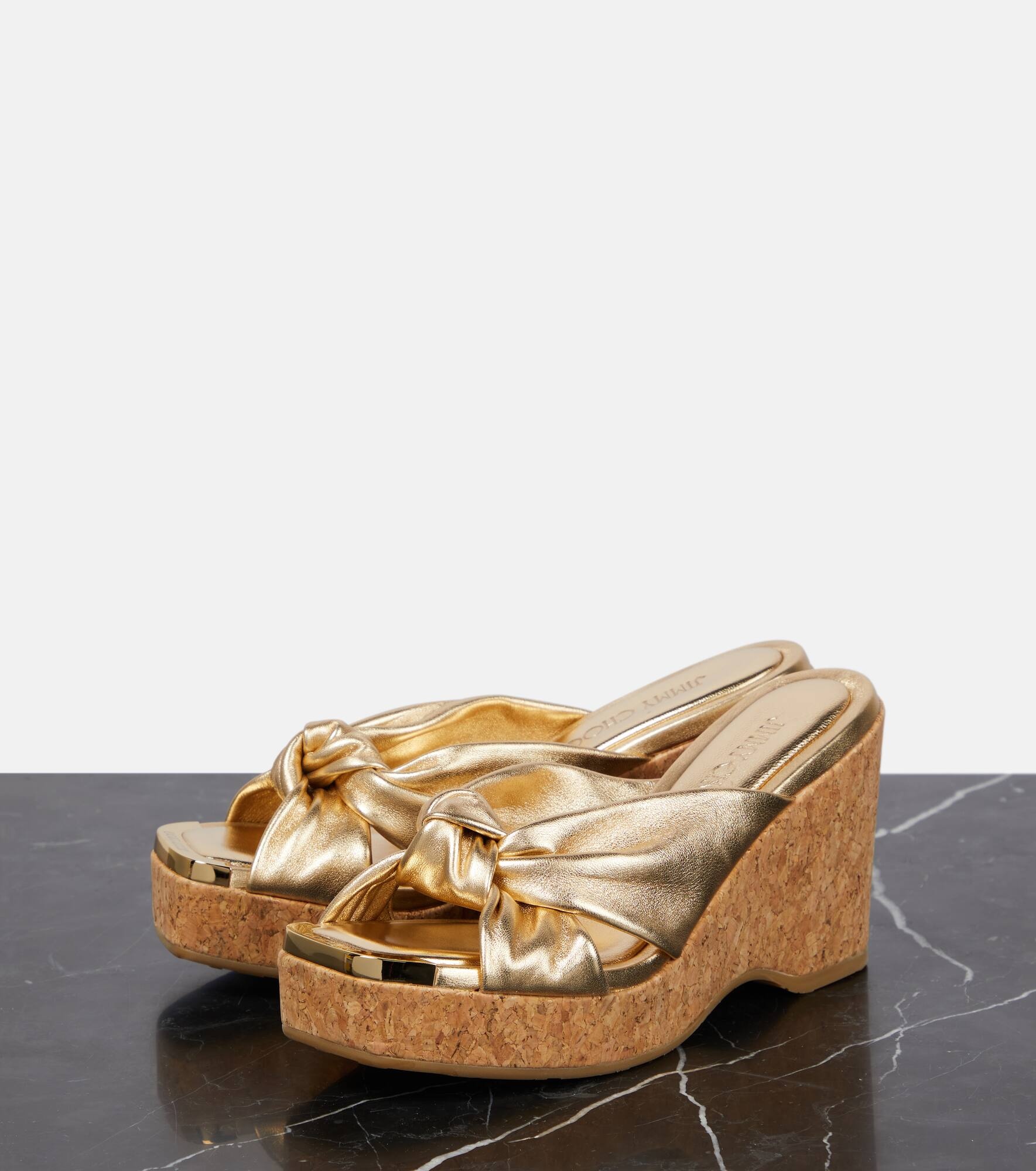 Avenue metallic leather wedge sandals - 5