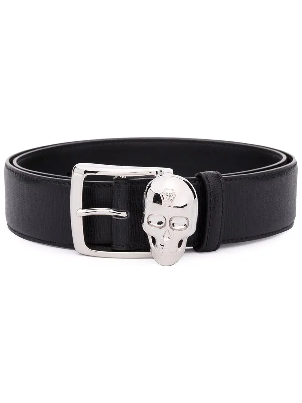 skull-appliqué leather belt - 1