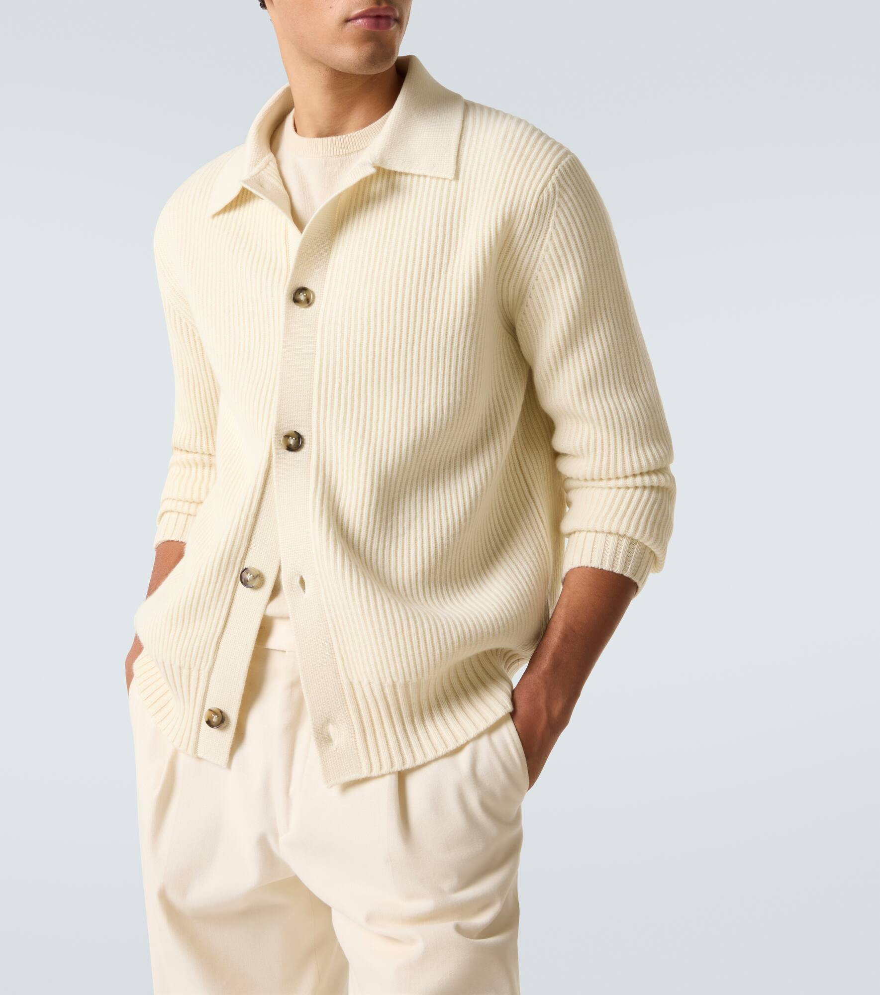 Ribbed-knit wool and cashmere cardigan - 5
