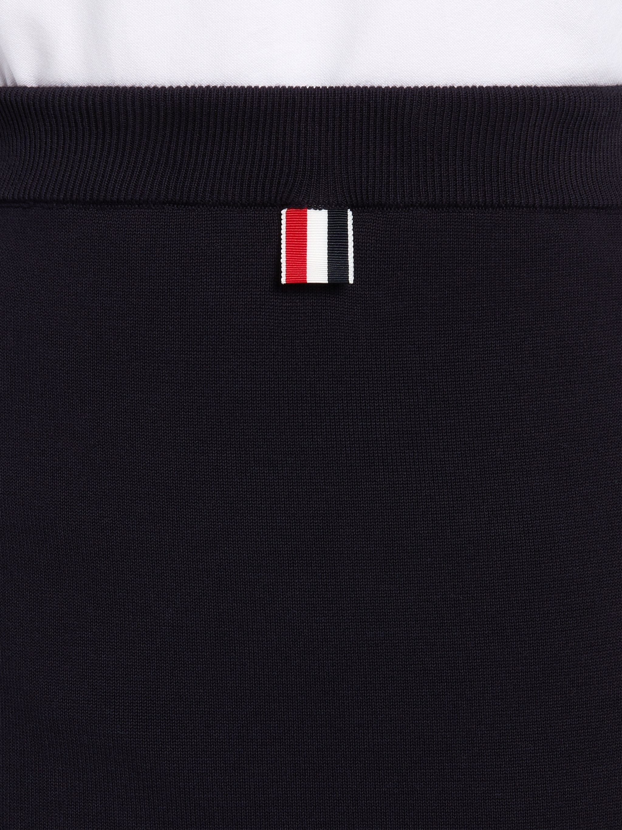Navy Double Face Cotton Multi-Color Bow Pocket Pencil Skirt - 6