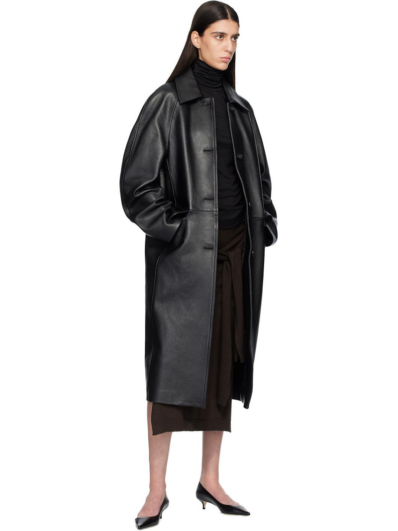 TOTEME Black Raglan Leather Coat outlook