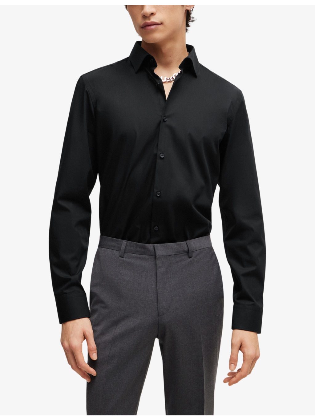 Slim-fit long-sleeved cotton-poplin shirt - 3