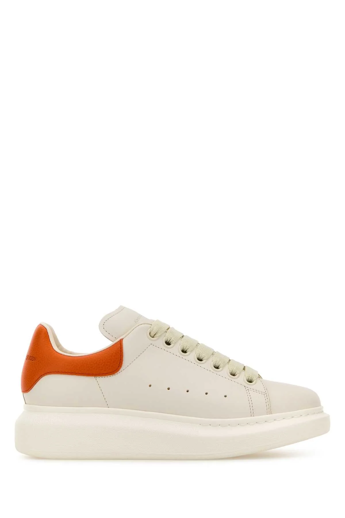 Alexander Mcqueen Women White Leather Sneakers With Orange Leather Heel - 1