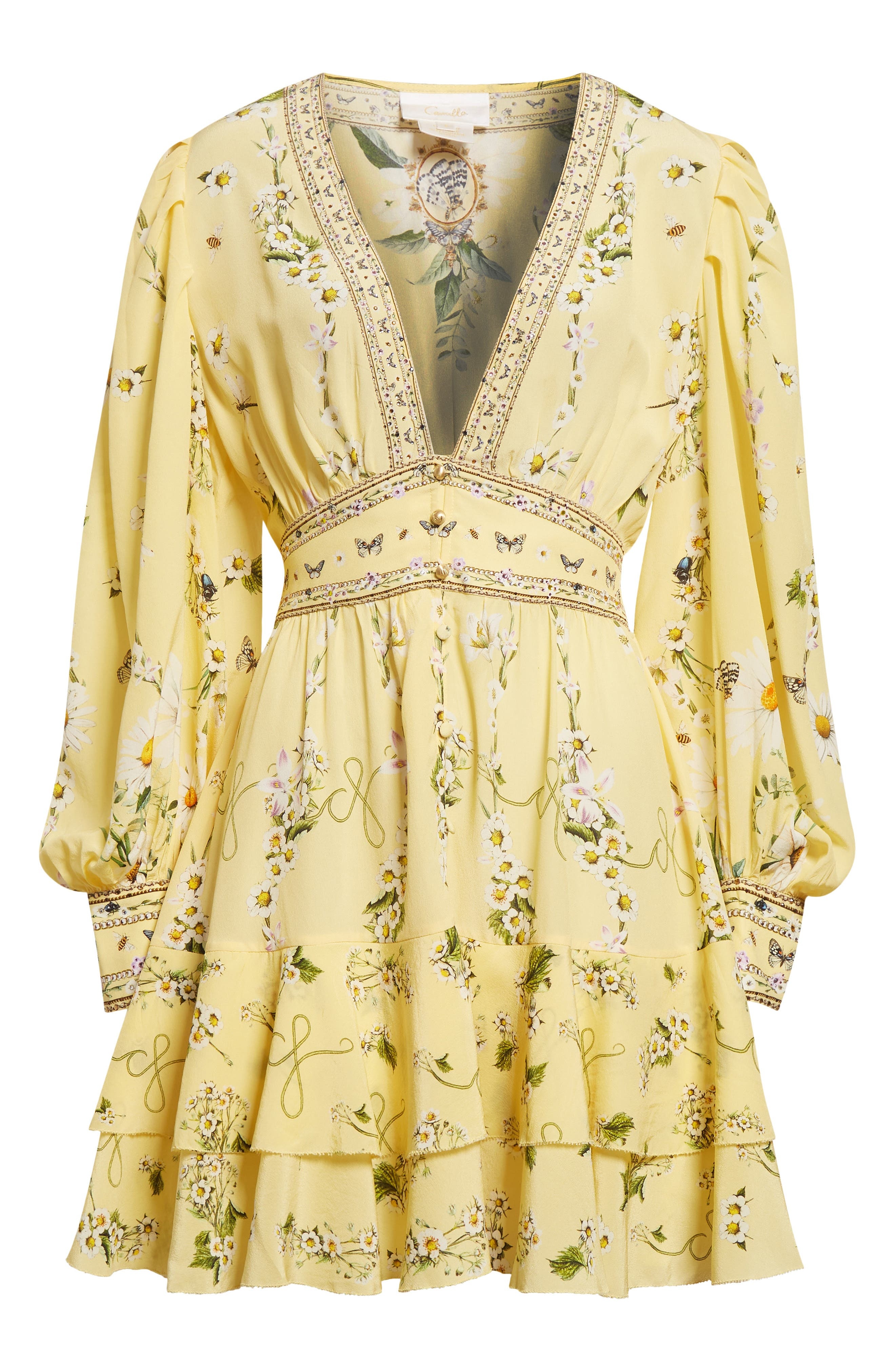 Camilla Daisy Chains Button Front Long Sleeve Silk Minidress at Nordstrom - 5