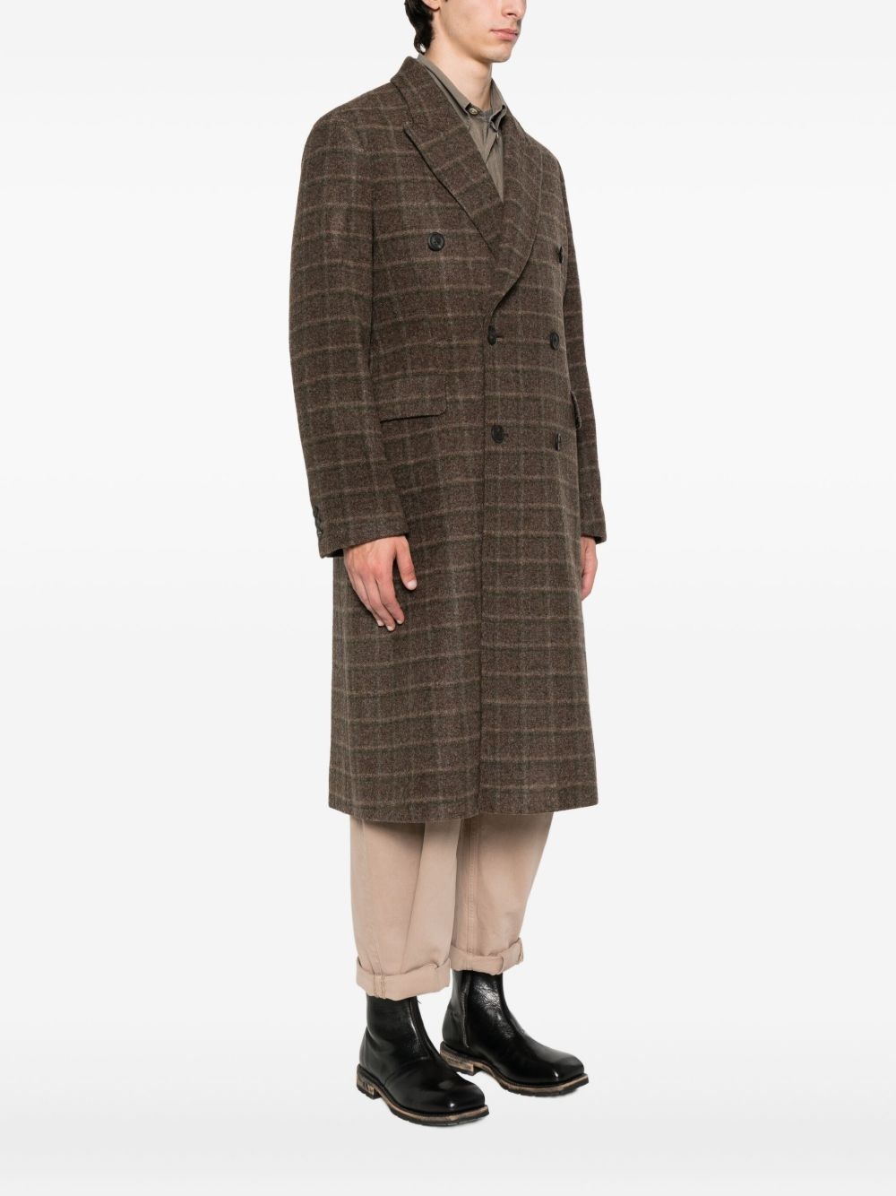 checked double-breasted coat - 3