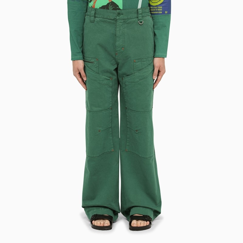 Green stretch cotton trousers - 1