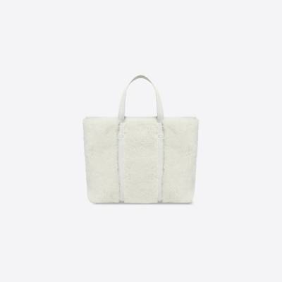 BALENCIAGA Women's Barbes Medium East-west Shopper Bag In Shearling in White outlook