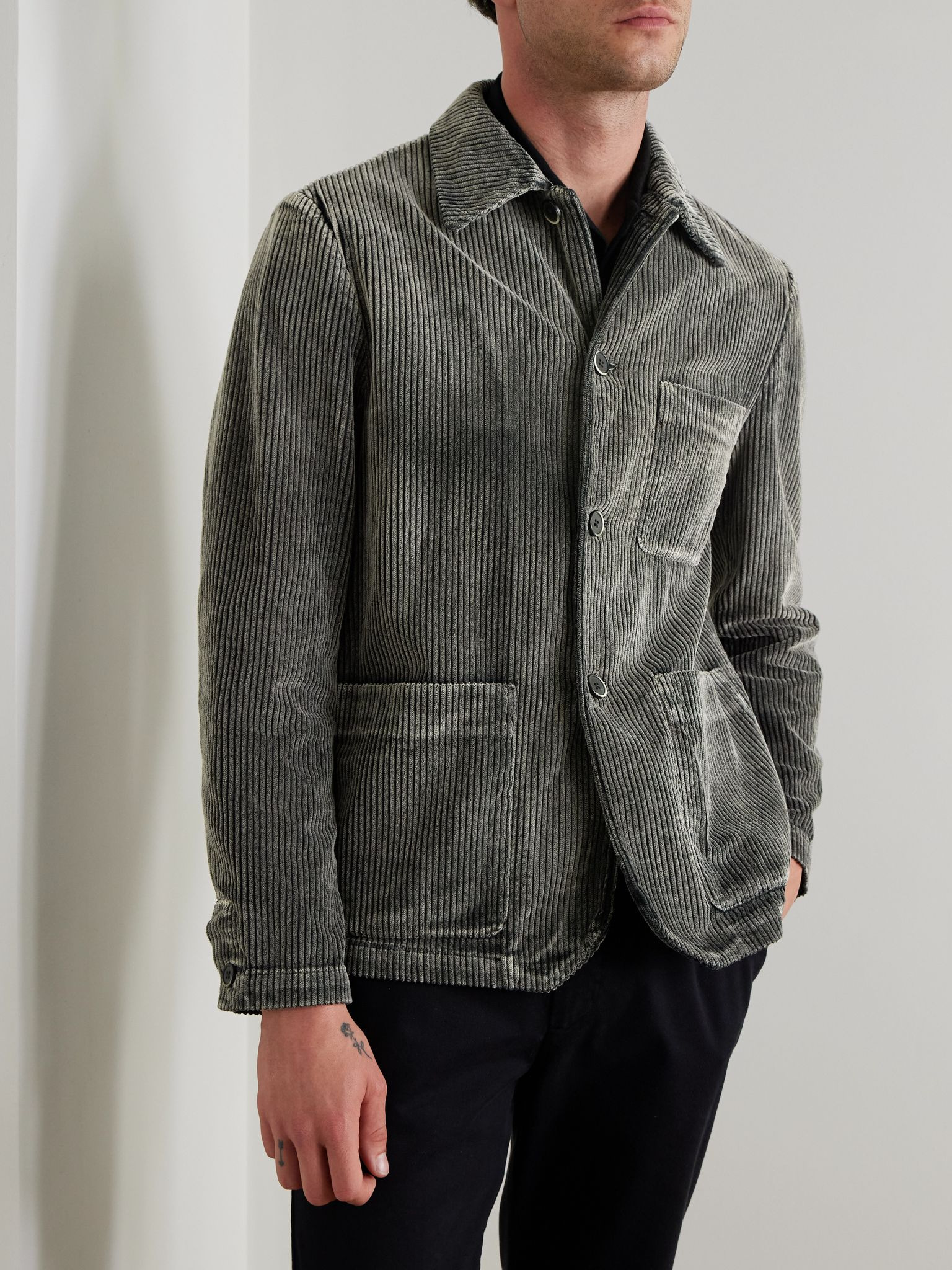 Garment-Dyed Cotton-Corduroy Overshirt Gray - 3