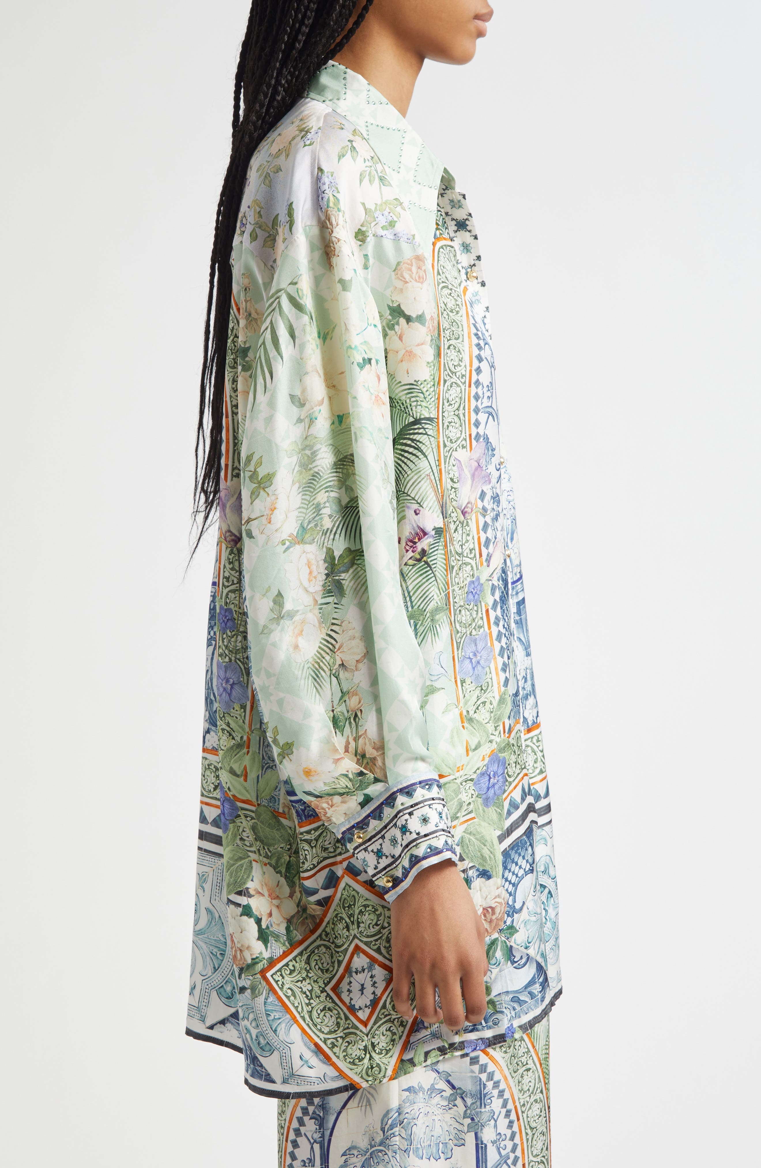 Camilla Long Sleeve Silk Shirtdress in Jardim Party at Nordstrom - 4