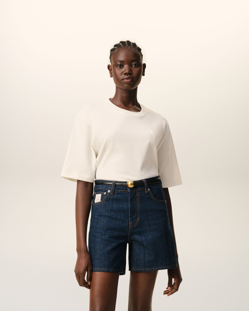 AMI Paris WHITE COTTON AMI DE COEUR EMBOSSED T-SHIRT outlook