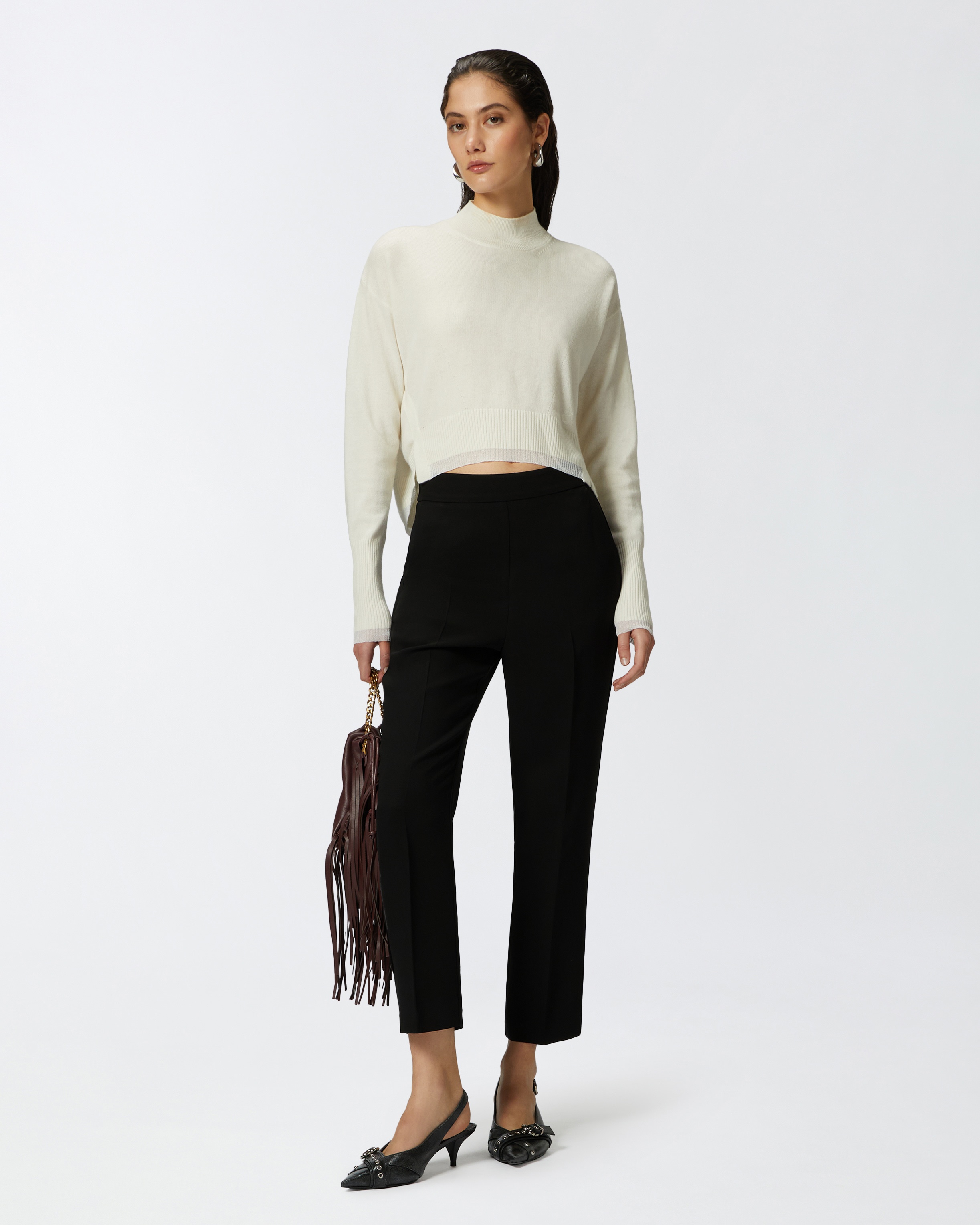 WHITE CASHMERE-BLEND MOCK-NECK SWEATER - 3