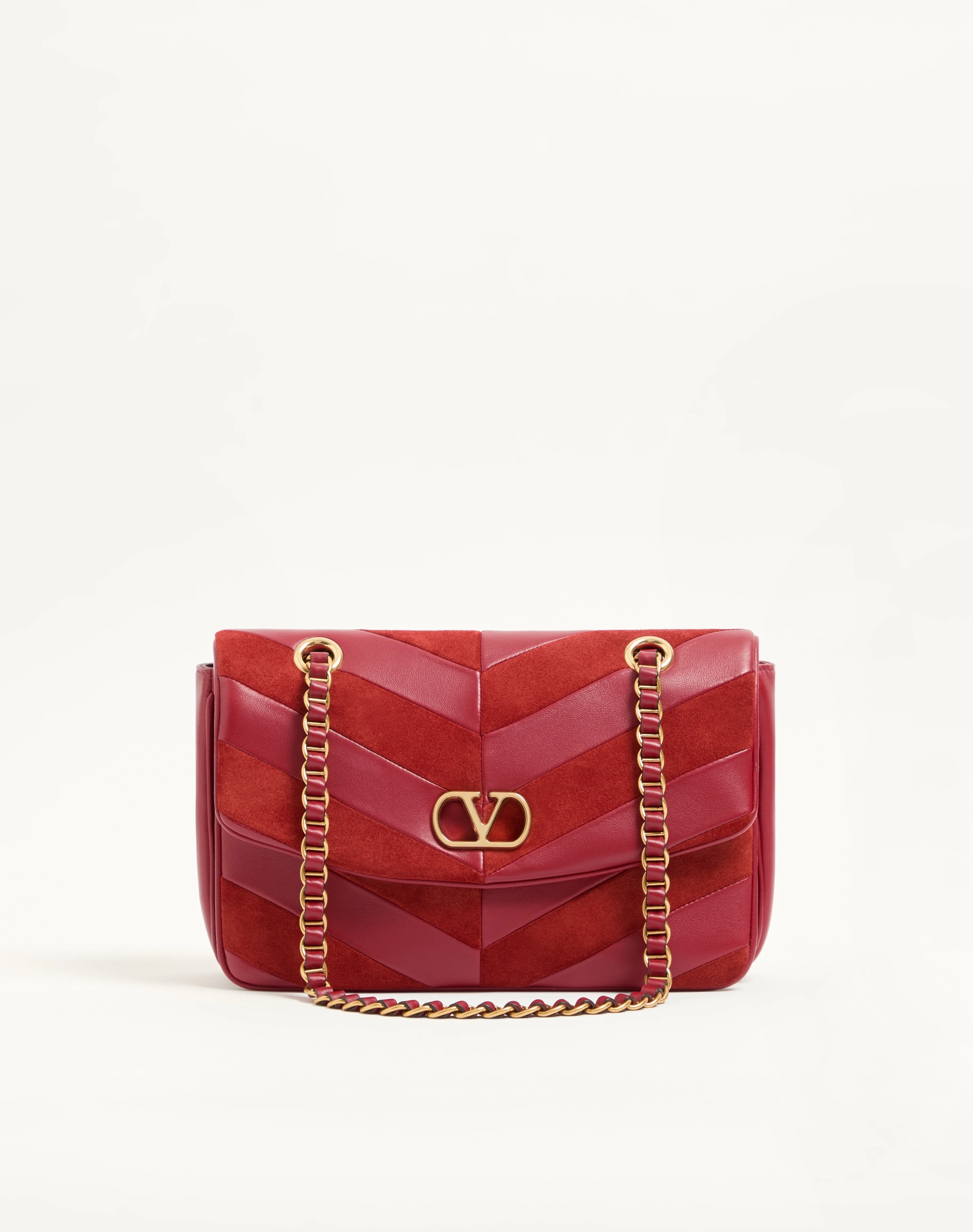 VALENTINO GARAVANI DJUNA MEDIUM CHAIN BAG IN SUEDE AND NAPPA WITH CHEVRON PATTERN - 1