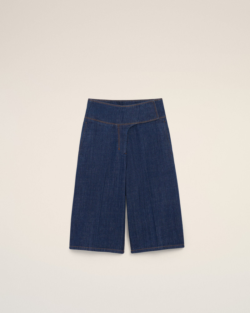 BLUE COTTON WRAPPED BELTED BERMUDA SHORTS 1