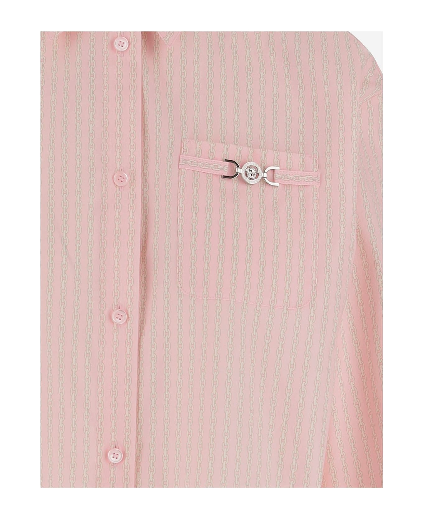 Cotton Crop Shirt With Pinstripe Chain Pattern - 3